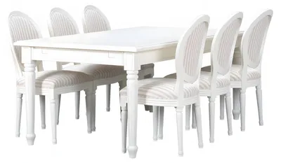 Produktbild von Amaretta Essgruppe 100x180/280 einschl. 2 Zusatzplatten antik weiß mit Rokoko Stühlen antik weiß/beige., KI-generiertes Bild