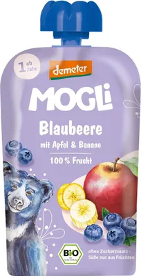 MUS JABŁKO - BANAN - BORÓWKA BEZ DODATKU CUKRÓW OD 1 ROKU DEMETER BIO 100 g - MOGLI
