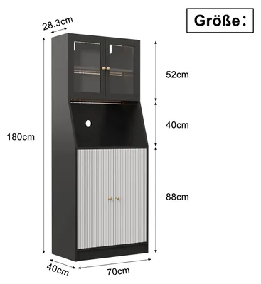 Produktbild von Sideboard - Buffetschrank - Arbeitsplatte - Schublade - LED-Beleuchtung - Steckdose - Glastür - Holz - Schwarz