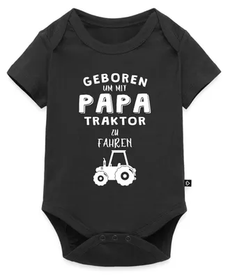 Produktbild von Spreadshirt Geboren Um Mit Papa Traktor Zu Fahren Kurzarm Tages Baby Body, 68 (3-6 M.), Schwarz