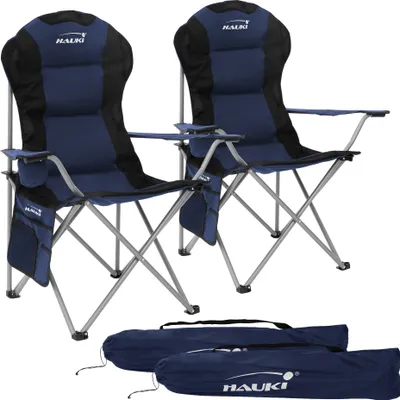 Produktbild von Hauki 2x Campingstuhl faltbar, Blau, Angelstuhl mit Getränkehalter & Tragetasche