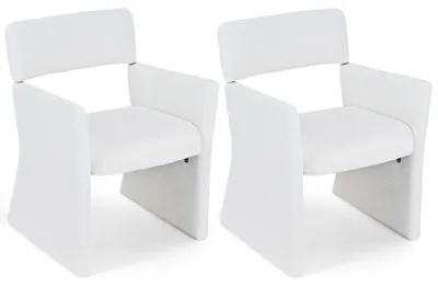 Produktbild von COSTWAY Sessel 2er Set, gepolsterter Relaxsessel, Lesessel, Polsterstuhl Bouclé mit Armlehnen, Loungesessel bis 180 kg belastbar, Esszimmerstuhl, Weiß