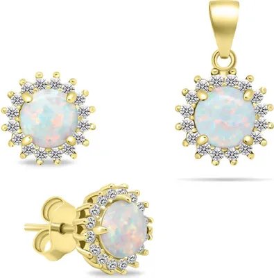 Immagine prodotto di Bellissimo set di gioielli in opale placcato oro SET231Y (orecchini, ciondolo)