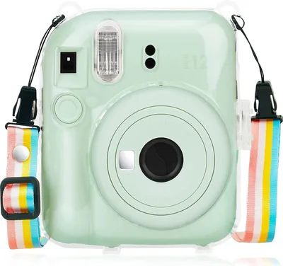 Produktbild von Portable Transparente Tasche Kompatibel mit Fujifilm Instax Mini 12 Sofortbildkamera Zubehör, Hartschalenkoffer, Schulterriemen und Aufkleber Dekoration Set (Transparent)