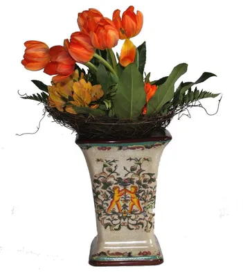 Produktbild von 003 China Vase aus beiger Keramik groß asiatisch bemalt