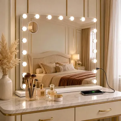 Productafbeelding van Clevich Schminkspiegel met verlichting, 80x60 cm, Hollywood-stijl spiegel met verlichting