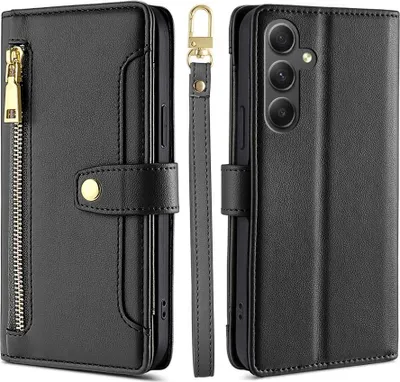 Produktbild von Handykette Samsung Hülle mit Band Handyhülle Kartenfächer Kunstleder Umhängetasche Galaxy A35 Schwarz