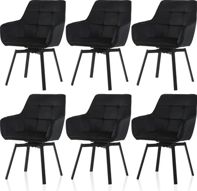 Produktbild von CLIPOP 6er Set Drehbar Esszimmerstühle, mit Samt gepolstert Sitz, für Küche, Schwarz