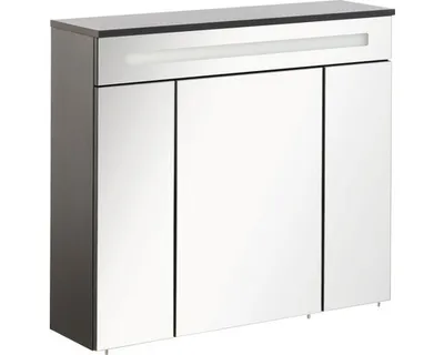 Zdjęcie produktu dla FACKELMANN Szafka z lustrem LED KARA / z systemem cichego domykania / Wymiary (szer. x wys. x gł.): ok. 80 x 70 x 23 cm / Szafka łazienkowa / Meble do WC lub łazienki / Korpus: antracyt / Front: lustro