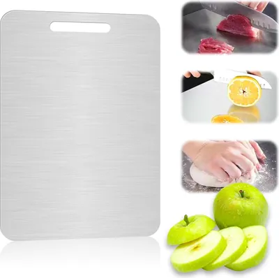 Produktbild von Edelstahl Schneidebrett, 25 * 15 CM Doppelseitiges Edelstahl Schneidebrett Chopping Board Titan Schneidebrett Groß, Schneidbrett Metall Stahl Brettchen Küche für Fleisch Obst Gemüse