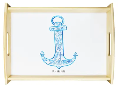 Produktbild von Mr. & Mrs. Panda Tablett Anker Blau - Weiß - Geschenk, Servier, Deko, Serviertablett, Gute Laune, holz