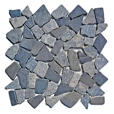 Produktbild von Bruchsteinmosaik Marmor Wand- & Bodenfliesen, Grau Hellgrau, getrommelt glatt geschlossen, 1 m² = 11 Fliesen, 22 Kg, Premium, M-1-014