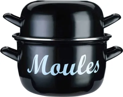 Immagine prodotto di KitchenCraft World of Flavours Pentola per cozze mediterranea, pentola in smalto, scritta "Moules", nera, grande, 25 cm