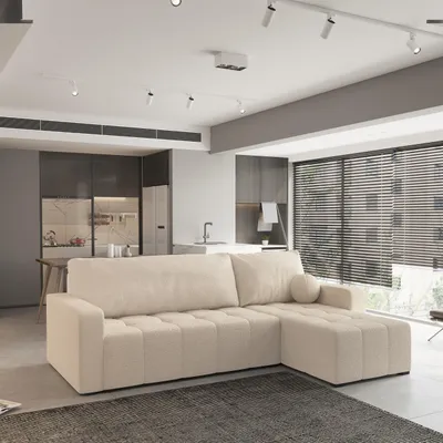 Produktbild von Masseno Ecksofa VOLIRA mit Schlaffunktion L-Form, Sofa mit Bettkasten, Wohnzimmersofa, Couch, Soffa, Bettsofa, Couchgarnitur- Creme, QUELLE 02