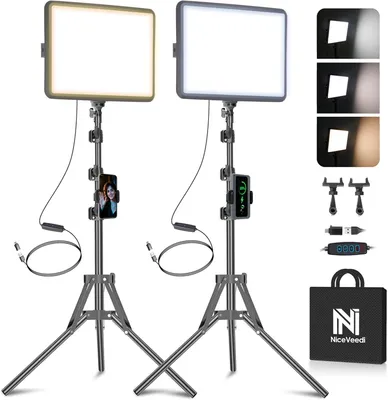 Zdjęcie produktu dla NiceVeedi, zestaw 2 sztuk lamp LED do wideo, temperatura barw 2800–6500K, możliwość regulacji jasności, oświetlenie do fotografii