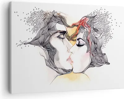 Produktbild von Bild auf Leinwand - Leinwandbild - Paar Küssen Abstraktion - 70x50cm - Wand Bild - Wanddeko - Leinwanddruck - Bilder - Kunstdruck - Wanddekoration - Leinwand bilder - Wandkunst - AA70x50-3005