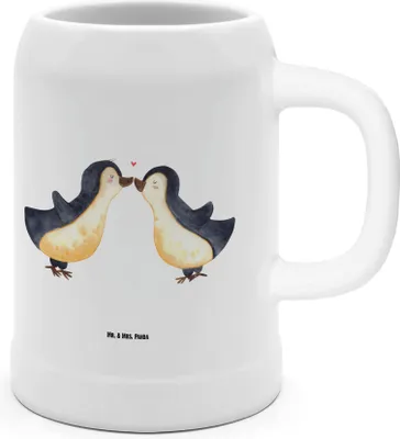 Produktbild von Mr. & Mrs. Panda Steinkrug Pinguin Liebe - Weiß - Geschenk, Humpen, Freundin, glücklich, Keramikkrug, Hochzeit, Vertraut, Steinbierkrug, Seidel, Krug, Tonkrug, Jahrestag