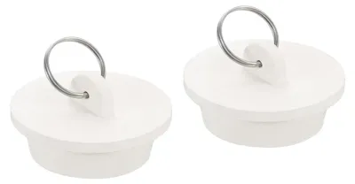 Zdjęcie produktu dla Zatyczki odpływowe, 2 sztuki, gumowe, białe, do wanien, umywalek i zlewozmywaków (średnica: 39,5-41,5 mm)