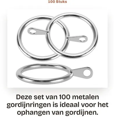 Productafbeelding van Gordijnringen 100 stuks - Metalen Gordijnringen 38 mm