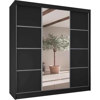 Produktbild von BEAUTYSOFA | Schiebetürenschrank VILO II 200 cm - Kleiderschrank mit Spiegel, 3 Schiebetüren, 4 Schubladen, Schwarz + Silber