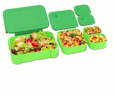 Immagine prodotto di Ibenzoa® Contenitore per alimenti verde 3-in-1, 1100 ml – Lunchbox in PP adatta ai bambini, con 3 scomparti e guarnizioni in silicone, adatta al microonde, al congelatore e alla lavastoviglie