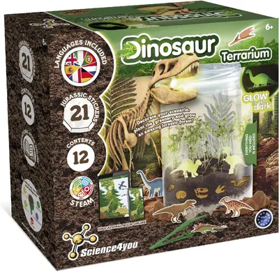Produktbild von Dinosaurier-Terrarium-Set – Terrarium + leuchtende Dinosaurier für Kinder – 21 Jurassic-Aufkleber – Spielzeug und Spiele für Kinder