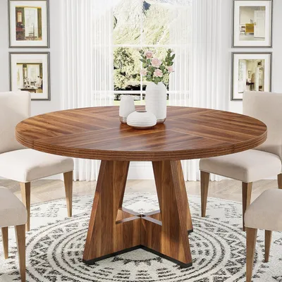 Immagine prodotto di Tavolo rotondo da pranzo, diametro 120 cm – Tavolo da cucina in stile rustico – Tavolo da pranzo in legno per 4 persone
