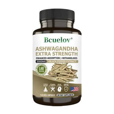 Image de Ashwagandha 3000mg (120 gélules) Complément alimentaire, humeur, stress, anxiété, système immunitaire, récupération, relaxation, sommeil