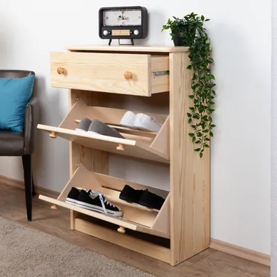 Produktbild von Schuhschrank Kiefer Vollholz massiv natur Junco 217 - Abmessung 98 x 72 x 30 cm