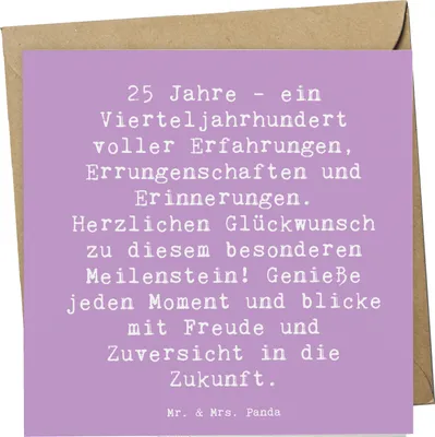 Produktbild von Mr. & Mrs. Panda faltkarte Spruch 25. Geburtstag - Lavendeltraum - Geschenk, Erinnerungen, Glückwunschkarte, Erlebnis, Geburtstagsgeschenk, doppelkarte, Errungenschaften