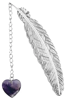 Produktbild von Metall Lesezeichen Feder Herz mit Amethyst Naturstein Geschenkidee