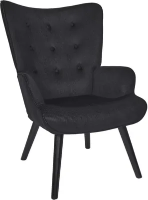 Image de Fauteuil Design Velours Cotelé Noir et Pieds Métal - Style Scandinave - Giulia