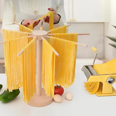 Produktbild von Pastatrockner Holz 40 cm, Zusammenklappbar, 9 Pastatrocknungsstäbe, Für Spaghetti, Küchenzubehör