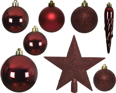 Produktbild von Weihnachtskugeln mit Christbaumstern Kunststoff 33er Set - Ochsenblut