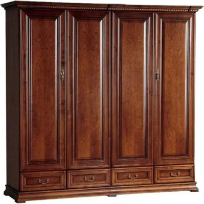 Produktbild von Casa Padrino Luxus Schlafzimmerschrank Braun 212,6 x 60,5 x H. 207,9 cm - Massivholz Kleiderschrank mit 4 Türen und 4 Schubladen - Luxus Massivholz Schlafzimmer Möbel