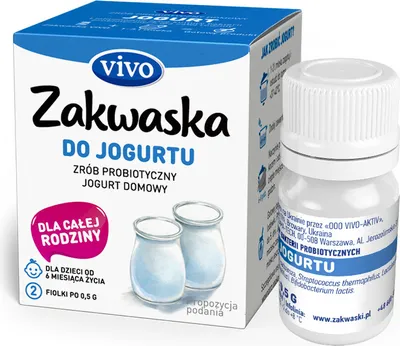 Produktbild von LEBENDE BAKTERIENKULTUREN FÜR JOGHURT „ZAKWASKA“, GLUTENFREI 1 g (2 FLASCHEN) - VIVO