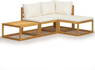 Produktbild von vidaXL 4-tlg. Garten-Lounge-Set mit Auflagen Creme Massivholz Akazie
