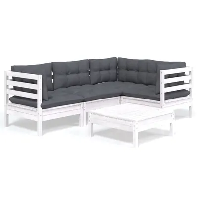 Produktbild von vidaXL 5-tlg. Garten-Lounge-Set mit Kissen Weiß Kiefernholz