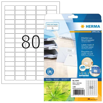 Zdjęcie produktu dla HERMA 10701, Wytłoczona etykieta, 3,56 cm, 1,69 cm, 80 szt.