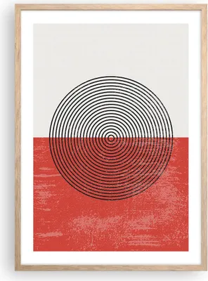 Produktbild von Gerahmtes Poster - Rahmen in heller Eiche - Abstraktion Weiß-Rot Kreise - 50x70 cm - Wand Bild - Wanddeko - Wandbilder - Kunstposter - Wandposter - Bilderrahmen - Bilder - Kunstdruck - P2NPA50x70-4370