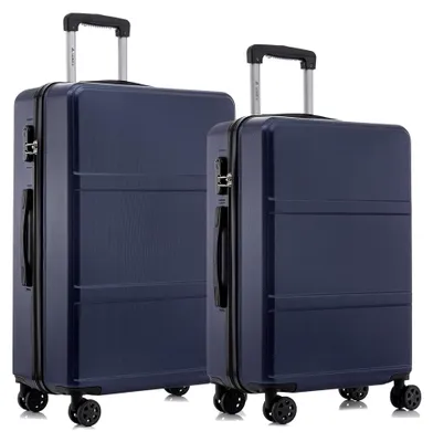 Produktbild von Reisekoffer Set mit Trolley, Handgepäck und Hartschalenkoffern, 4 Rollen 360°, Zahlenschloss, Gummigriff (2-teilig, L&XL, Dunkelblau)