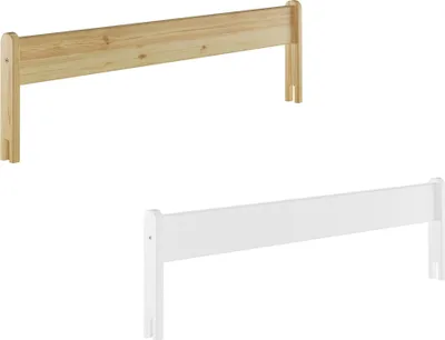 Two bed guards, one made of natural wood and the other painted white, are shown against a white background.