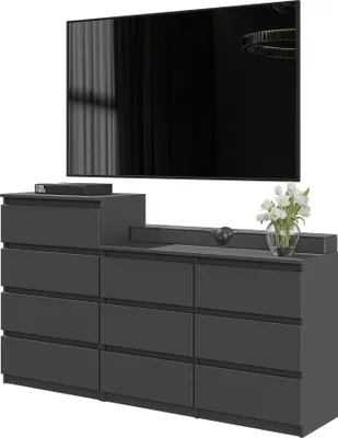 Obrázok produktu pre FURNICA - GABRIEL - Komoda s 10 zásuvkami (6+4) - antracitovo sivá H92/70cm B160cm D33cm