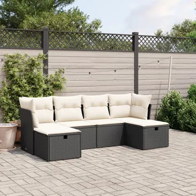 Produktbild von Design 6-tlg. Garten-Sofagarnitur mit Kissen Schwarz Poly Rattan, Gartenmöbel-Sets 2024 Neu