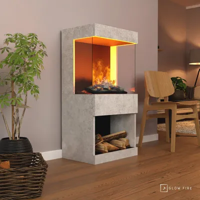Produktbild von GLOW FIRE Elektrokamin 'OGF 2'| Wasserdampf Kamin mit OMC 400 mit Holzdekoration in Beton als Raumteiler | HxBxT: 55x110x40 cm