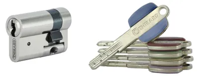 Produktbild von Halbzylinder Vario DX 33x10 mm, einbruchhemmend, vernickelt, mit 5 Schlüsseln - THIRARD