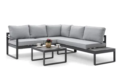 Zdjęcie produktu dla NEW HOME Zestaw mebli ogrodowych NICEA na taras ogród - szary prawy - nowoczesny narożnik z funkcją leżanki wykonany z aluminium