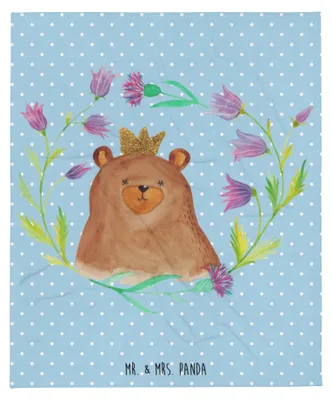 Produktbild von Mr. & Mrs. Panda Bettdecke Bär Königin - Blau Pastell - Geschenk, Teddy, Decke, Mutter, Sofadecke, Winterdecke, Mama, Bettüberwurf, Lieblingsmensch, Muttertag, Mom, Mutti