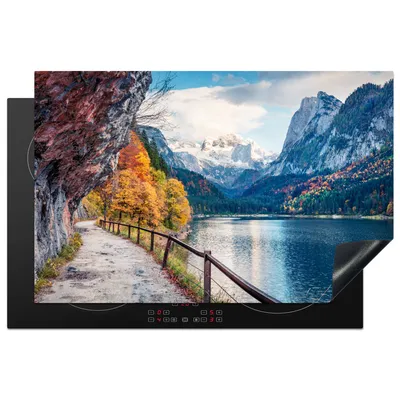 Produktbild von KitchenYeah© Herdabdeckplatte Berge - See - Weg - Natur - Wasser , 80x52cm, Küche Deko, Glaskeramikkochfeld Herdabdeckung, Abdeckplatte fùr Kochfeld
