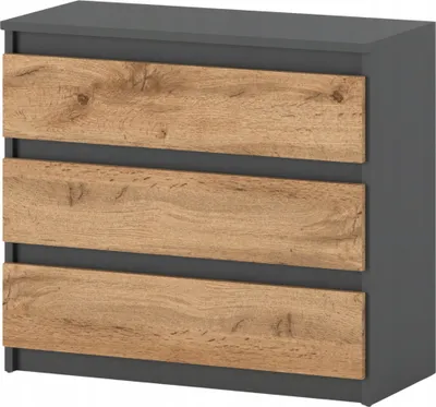 Produktbild von Kommode mit 3 Schubladen Sideboard Schubladenschrank Kleiderschrank Modern Möbel mit Schubladen für Ihr Schlafzimmer Grau Wotan Eiche 80x71,5x33,5